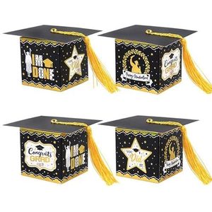 5/10Pcs Bachelor Hoed Cap Bonbondoos Afstuderen Cookie Geschenkverpakkingen Dozen Zak Grad Felicitatie Feestartikelen Benodigdheden -zwart,5st