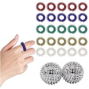 25 stuks vingermassageringen + 2 stuks magnetische acupressuurballen 5 kleuren prikkelige sensorische vingerringen anti-stress acupressuurringen, acupunctuur acupressuur artrose skills ring massagering