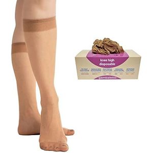 Pedsox, 50 stuks Wegwerp Try On Knie Hoge Kous, Machine Wasbaar, One Size, Beige