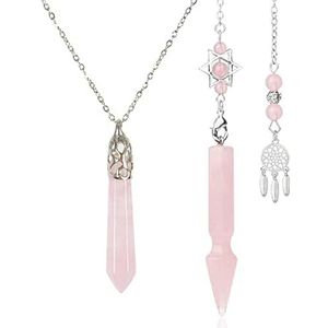 Pijlvormige roze kristal hexagram slinger voor waarzeggerij, wichelroedeling en rozenkwarts roze kristal zeshoekige pijler ketting, Spritual Healing sieraden geschenken voor vrouwen