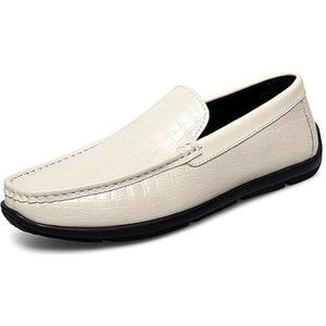 Loafers for heren, ronde neus, PU-leer, geruite rij-instappers, antislip, comfortabele platte hak, klassieke instappers for buiten (Color : Beige, Size : 38 EU)