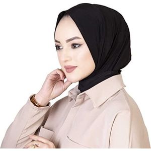 World of Shawls Hidjab klaar voor gebruik, snel aan te trekken, voor dames, meisjes, vrouwen, met knopen om achteraan dicht te maken, hoogwaardige sjaal van jersey, Zwart, one size