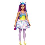 Barbie Dreamtopia Eenhoornpop (met rondingen, blauw en paars haar), met rok, verwijderbare eenhoornstaart en hoofdband, speelgoed voor kinderen van 3 jaar en ouder, HGR20