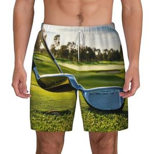 YJxoZH Golf Club Print Heren Zwembroek Board Shorts Surfen Elastische Strand Shorts,Sneldrogende Zwemshorts, Wit, XL