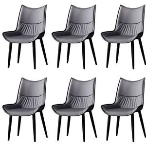 GEIRONV Dineren stoelen Set van 6, Moderne Midden-Century PU lederen woonkamer zij stoelen carbon stalen poten keuken stoelen Eetstoelen (Color : Dark gray)