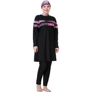 Women Modest Swimsuit Long Sleeve Burkini Full Cover Muslim Swimwear Islamic Hijab Beachwear (粉色,XL)