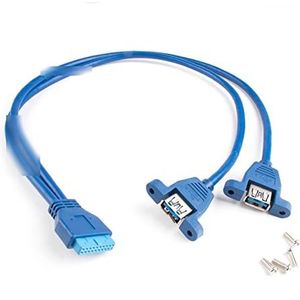 Pc Computer case interne 19Pin vrouw tot 2 poorts dubbele USB 3.0 Typ een vrouwelijke schroefvergrend paneelmontagekabel blauw 25 cm/50 cm(50cm)