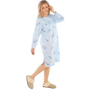 Schuerzenfabrik - Dames nachthemden korte mouwen blauw roze paars oranje met knoopsluiting, nachthemd lange mouw blauw, M