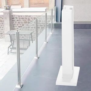 Leuningrails balusters leuning 10 mm wit veiligheidsglazen balustradesysteem - vierkante leuningpalen met bevestigingen voor dek en trappen (middenpaal, hoogte 150 cm)