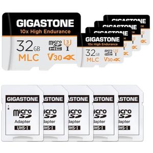 [10 x High Endurance] Gigastone Industriële MLC-geheugenkaart 32 GB, 5 kaarten, voor bewakingscamera, dashcam, 4K video, snelheid 95 MB/s, U3 V30 [5 jaar gratis gegevensherstel]