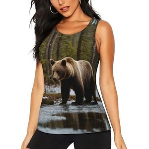 PPHGUT Witte beer bruine beer Print Vrouwen Zomer Tank Tops Atletische Vakantie Running Wandelen Outdoor Fitness Camping, Zwart, S