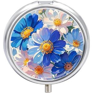 3 Compartiment Kleine Pillendoos Reizen Geneeskunde Pil Organizer met Spiegel Vochtbestendige Pillen Case Heldere Aquarel Bloemen Draagbare Pocket Geneeskunde Organizer Ronde Vitamine Organizer Box