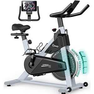 PASYOU Hometrainer, fiets met magnetische weerstand, fitnessfiets met riemaandrijving, lcd-monitor met tpm, iPad-houder, belastbaar tot 150 kg