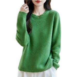 Dames Kasjmiertrui For De Herfst, Winter Zachte Warme Wollen Trui Lange Mouwen Ronde Hals Gebreide Pullover Casual Korte Gebreide Trui For Buiten, Kantoor(Green,XL)