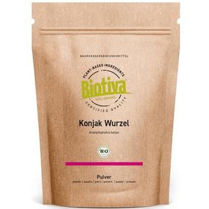 Biotiva Organisch konjacpoeder - Konjakwortel - E425 - Glucomannaan - Teuefelszunge - Amorphophallus konjac - zonder additieven - Gebotteld en gecontroleerd in Duitsland (DE-Öko-005)