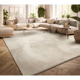 Vloerkleed Woonkamer Laagpolig Eenkleurig Modern Design Wasbaar Geel Gold, Kleur: Crème, Maat:160x220 cm