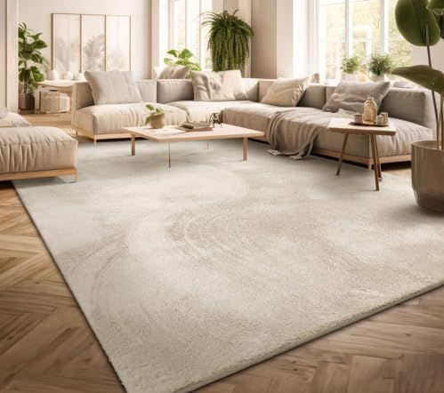 Vloerkleed Woonkamer Laagpolig Eenkleurig Modern Design Wasbaar Geel Gold, Kleur: Crème, Maat:160x220 cm