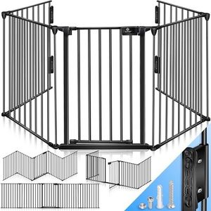 KESSER® Kachelbeschermingsrooster met deur, metaal, ovenbeschermingsrooster, box, afsluitrooster, dierenbeschermingsrooster, deurbeschermingsrooster voor kinderbeveiliging, 8-delige elementen,