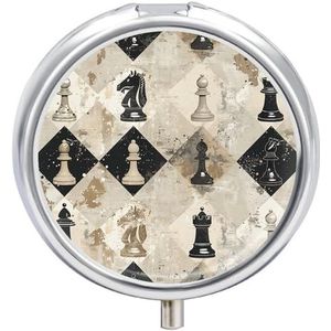 Schaakstuk Bruin Patroon Pillendoos, 3 Compartimenten Kleine Pillenkoker Waterdichte Reizen Pil Organizer voor Pocket Of Portemonnee Draagbare Mini Geneeskunde Tablet Vitamine Houder Pil Case