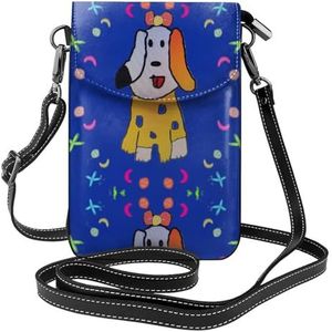 Fantasy Cartoon Hond Lederen Cross Body Flip Telefoon Tas Met Afneembare Schouderbanden, Gebruikt Voor Reizen, Dating, Vakantie Geschenken, Zwart, Eén maat