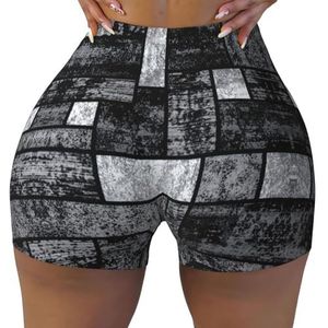 ELRoal Dames Sport Elastische Shorts Abstract Grijs Printing Vrouwen Workout Shorts Ademend en Sneldrogende Yoga Shorts, Zwart, S-3XL Short