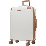 Infinity Leather Hard Shell Carnaby Klassieke Koffer Set 4 Wiel Cabine Bagage Trolley Reistas, Crème, M - 26