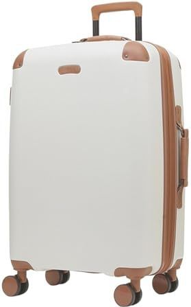 Infinity Leather Hard Shell Carnaby Klassieke Koffer Set 4 Wiel Cabine Bagage Trolley Reistas, Crème, M - 26