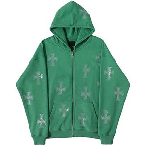 ZIERUCI Oversized hoodie met ritssluiting voor de herfst met strass Anime Esthetische Grunge Streetwear Y2K sweatshirts en hoodies voor dames