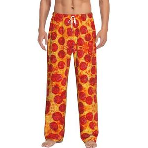 OKFSTY 3d Pizza Pepperoni Heren Pyjama Broek,Pyjama Polyester Broek Voor Mannen Zachte Lange Lounge Pj Slaap Broek Met Zakken, Wit, S