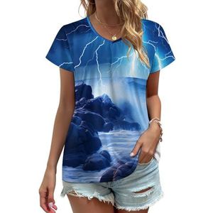 Ocean Thundering Storm Dames V-hals T-shirts Leuke Grafische Korte Mouw Casual Tee Tops 5XL