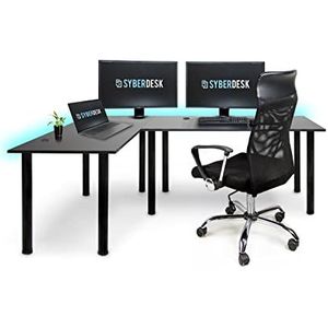 SyberDesk Gaming Pro LED Hoekbureau - 197 x 132 cm - Met LED - Groot Computerbureau (Links, Zwart)