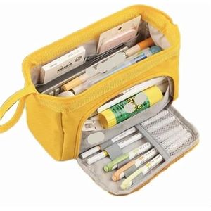 Potlood Pouch Etui Grote Capaciteit Cosmetische Tas Leuke Pouch Box Terug naar School Pen Tas Levert Briefpapier voor Studenten, Geel, Eén maat