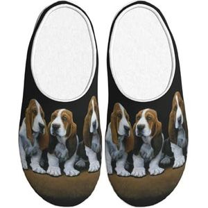 EdWal schattige basset hond puppies print winter warme pantoffels indoor anti-slip pluche pantoffels ontspannen thuis voor vrouwen mannen, Zwart, 37.5 EU