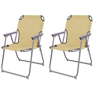 Set van 2 campingstoelen, vouwstoel, stof, Oxfort, klapstoel, vissersstoel, regiestoel, visstoel, metaal, B 53 x D 46 x H 74 cm, kleuren: beige