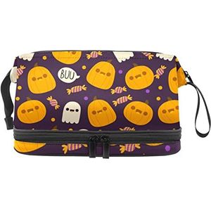 Grote capaciteit reizen cosmetische tas,Happy Halloween pompoen patroon-01, make-up tas, waterdichte make-up tas organisator, Meerkleurig, 27x15x14 cm/10.6x5.9x5.5 in