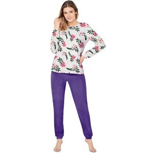 Normann Gestreepte dames badstof pyjama met lange mouwen met ijskristal, roze, 36-38