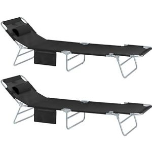 SoBuy OGS35-Sch x2 Ligbed set van 2 - Tuin - Strand - Draagbaar - Opvouwbaar - Zwart