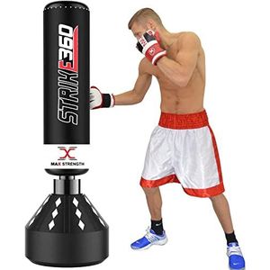 MaxStrength Voetstuk Vrijstaande boksen of kickboksen Punch Bags Martial Arts, MMA fitnessapparatuur. Heavy Duty Doelstand Punch Bags 1,7 m, 1,8 m (zwart/wit Strike 360, 5.5 FT)