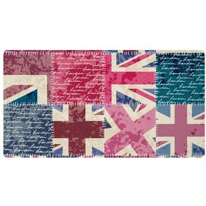 VAPOKF Retro Britse vlag belettering patchwork keuken mat, antislip wasbaar vloertapijt, absorberende keuken matten loper tapijten voor keuken, hal, wasruimte