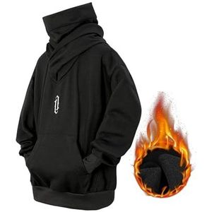 Ninja Double Neckline Cotton Hip Hop Hoodie Sweatshirt For Men Women, Fall Unisex Oversized Hip-Hop Hoodies (2XL,Black)