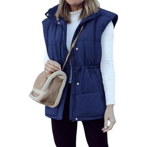 Wintervest Gewatteerd Dames Winterbovenkleding Mouwloos Warm Jack Donsvest Gevoerd Vest Met Volledige Ritssluiting Mouwloos Vest(Blue,XL)