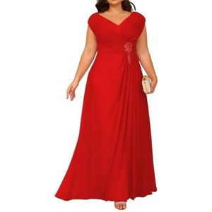 Dames - Chiffon - Cocktailjurk - Rood - Plus Size