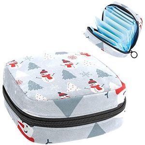 Maandverband Opbergtas,Draagbare maandverband Opbergzak,Kerst sneeuwpop, Meerkleurig, 4.7x6.6x6.6 in/12x17x17 cm