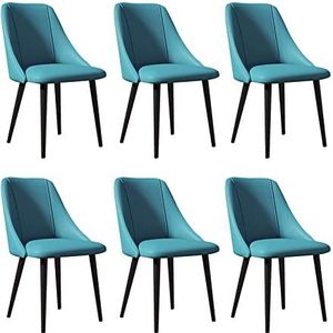 GEIRONV PU lederen keuken eetkamerstoelen set van 6, slaapkamer appartement woonkamer zij stoelen koolstofstalen benen tellers Eetstoelen (Color : Blue)