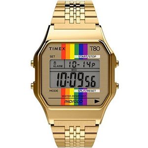 Timex T80 Pride 34 mm Digital Case Rainbow Dial Bracelet Gold/Gold/Gold One Size