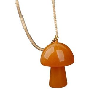 Crystal Mushroom Pendant Necklace Women Fashion Labradorite Stone Craft Jewelry Gifts (Color : Gold_Orange Adventurine)