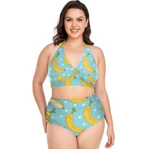 Polka Dots Fruit Banaan Vrouwen Bikini Sets Plus Size Badpak Twee Stukken Hoge Taille Strandkleding Meisjes Badpakken, Pop Mode, XXL