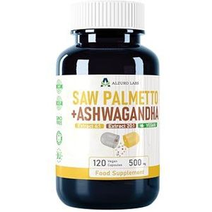 Alzuro Labs Zaagpalm (Saw Palmetto) & Ashwagandha | 500 mg (4:1 & 20:1 extract) | 120 veganistische capsules | prostaat-, hormoon- en stressondersteuning | voorraad voor 4 maanden | laboratorium