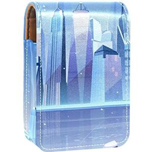 Gepersonaliseerde Lipstick Case Draagbare Make-up Tas Cosmetische Pouch Lippenstift Houder Make-up Organizer Moderne Stad, Meerkleurig, 9.5x2x7 cm/3.7x0.8x2.7 in