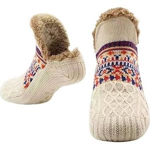 GSJNHY Slipper sokken winter gebreide sokken heren dikker warm thuis slaapkamer sokken slippers man antislip voetwarmer tapijt sneeuwsokken (kleur: beige, maat: 35-39)
